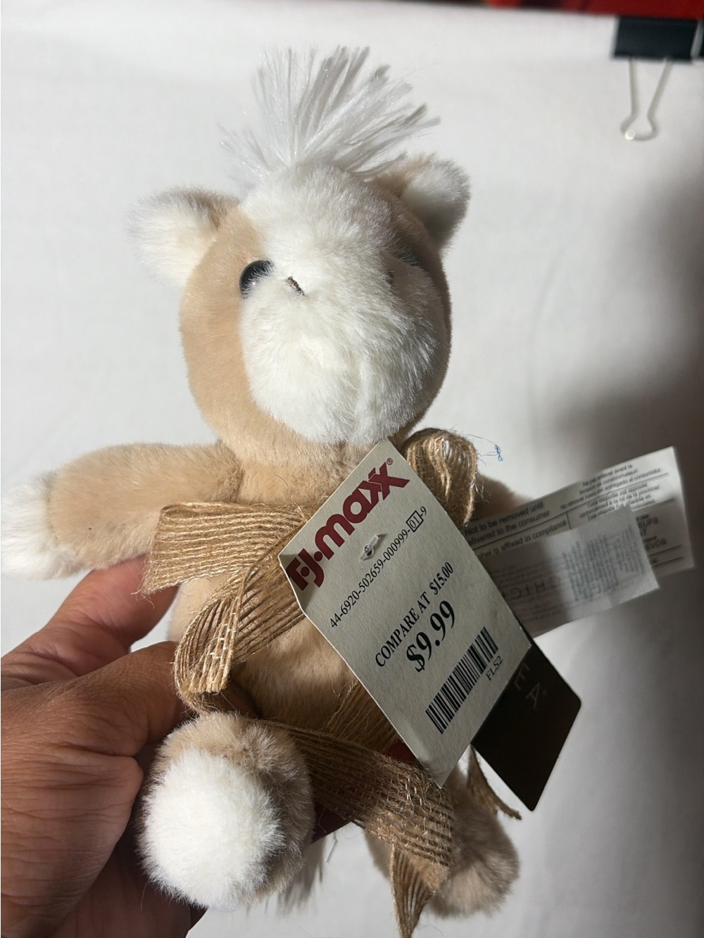 T.J.Maxx Beige and White Plush Pony rattle Stuffed Animal - Soft Kids Toy